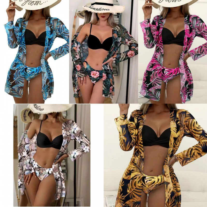 Damen Strandcover-Up mit modischem Blumendruck und langen Ärmeln R&B