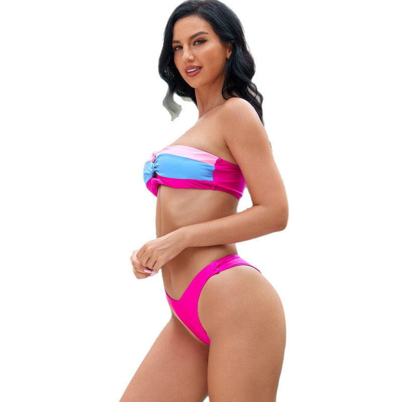 Damen Bandeau-Bikini mit modischem Knoten und hohem Beinausschnitt R&B