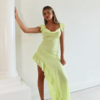 Damen Elegantes Maxi-Kleid mit asymmetrischem Saum und Rüschendetails