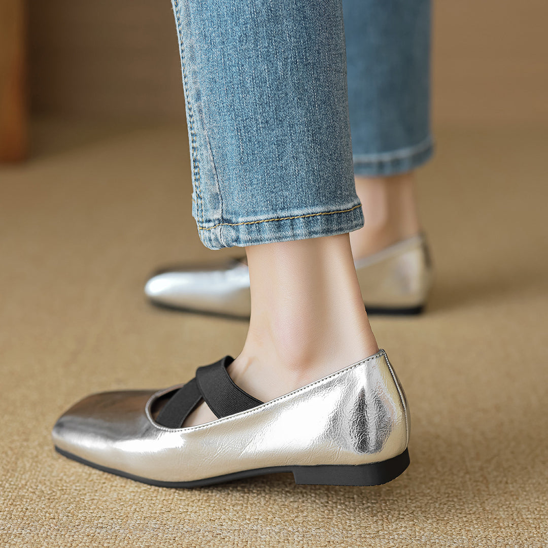 Damen elegante Ballerinas mit schimmerndem Obermaterial und komfortablem Riemen R&B