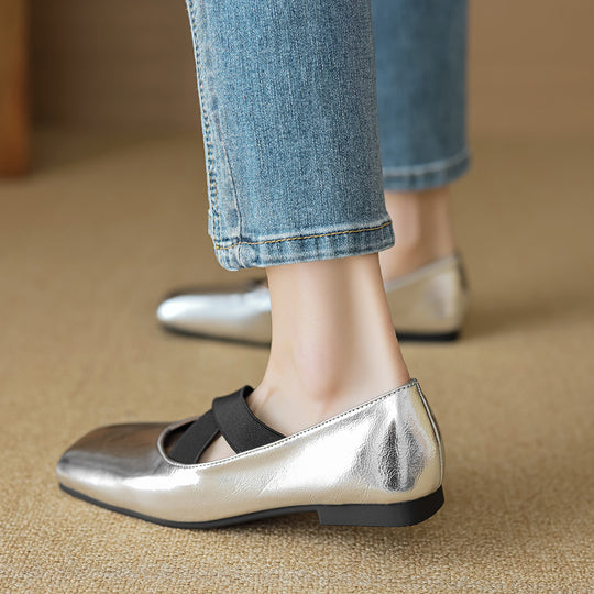 Damen elegante Ballerinas mit schimmerndem Obermaterial und komfortablem Riemen R&B