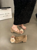 Damen Ballerinas mit floralen Applikationen und komfortablem Blockabsatz R&B
