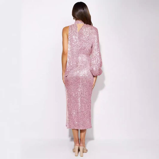 Damen Glamouröses Abendkleid mit asymmetrischem Ausschnitt und Paillettenbesatz R&B