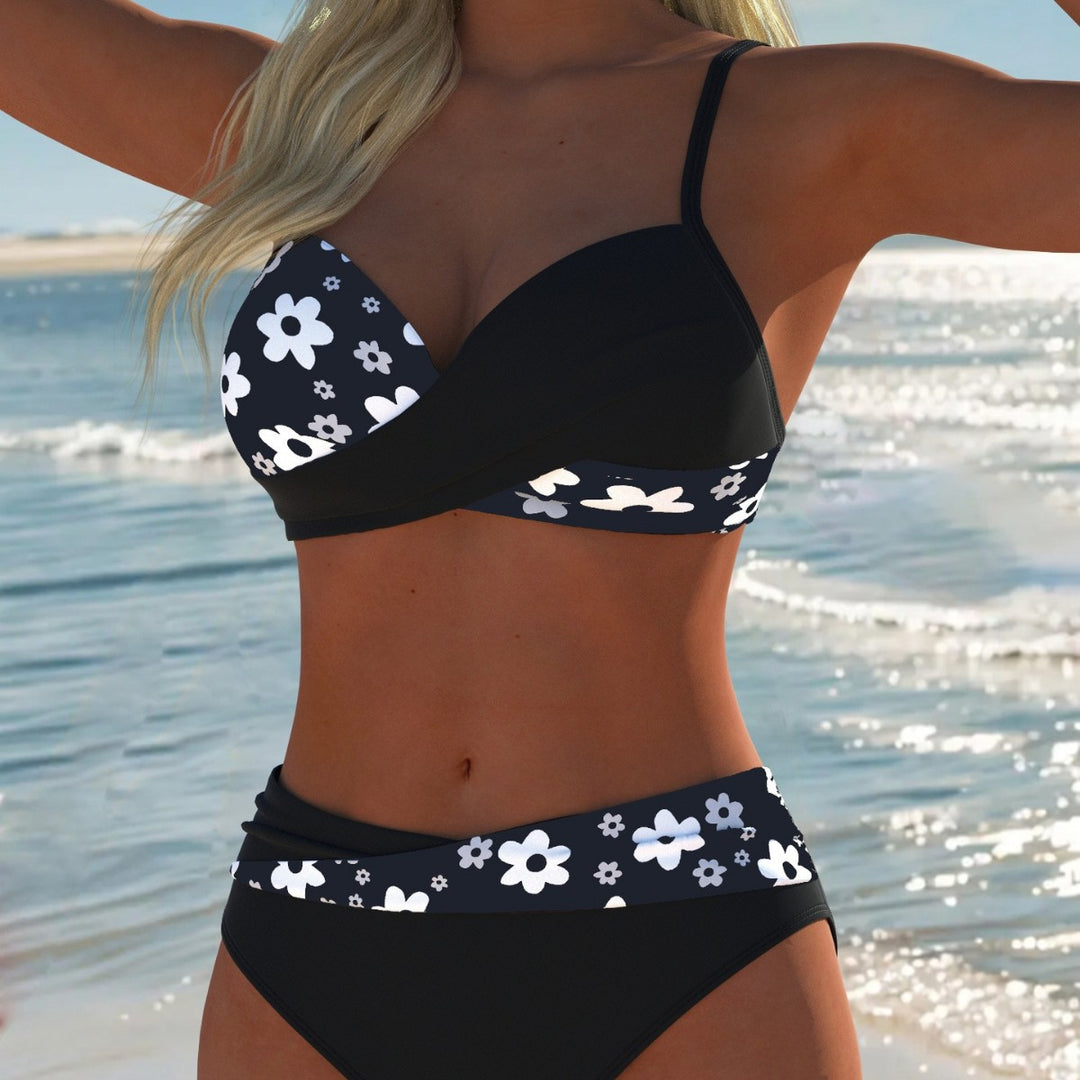 Damen Bikini-Set mit floralem Wickeldesign und hohen Beinausschnitten R&B
