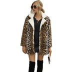 Damen Kunstfelljacke mit modischem Leopardenmuster und weichem Innenfutter R&B