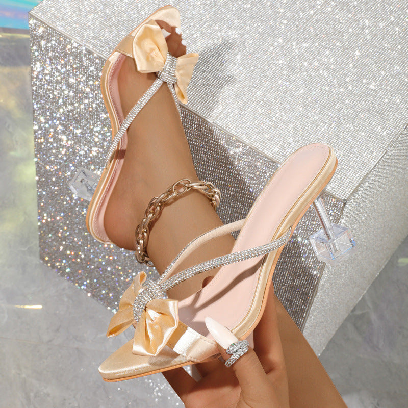 Damen Glamouröse Slingback-Sandalen mit funkelndem Strass und dekorativen Schleifen R&B