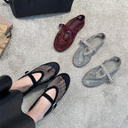 Damen elegante Riemchen-Ballerinas mit modischem Glitzereffekt R&B
