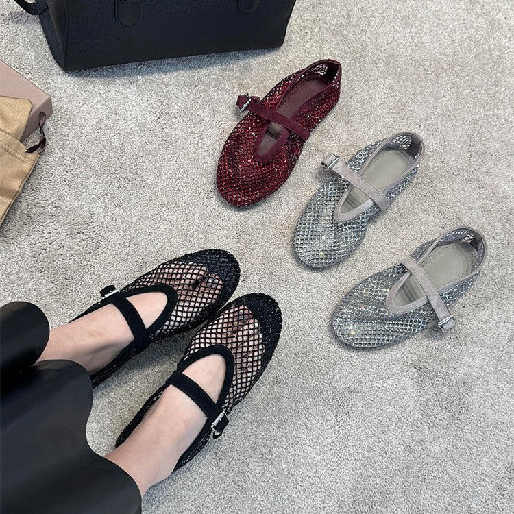 Damen elegante Riemchen-Ballerinas mit modischem Glitzereffekt R&B