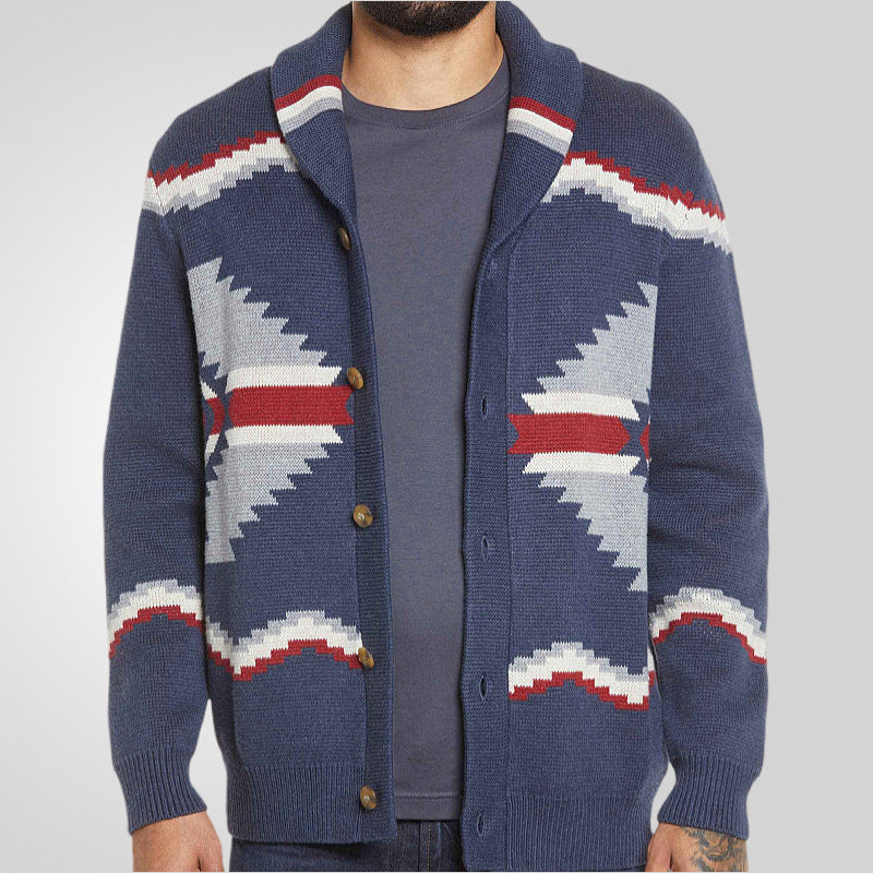 Herren Strickjacke im modernen Ethno-Design mit praktischen Knöpfen R&B