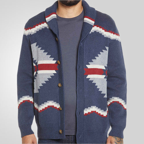 Herren Strickjacke im modernen Ethno-Design mit praktischen Knöpfen R&B