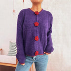 Damen Strickjacke mit floralen Knopfdetails und lässigem Schnitt R&B