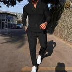 Herren lässiges Langarm-Set mit Knopfdetails und praktischen Taschen R&B