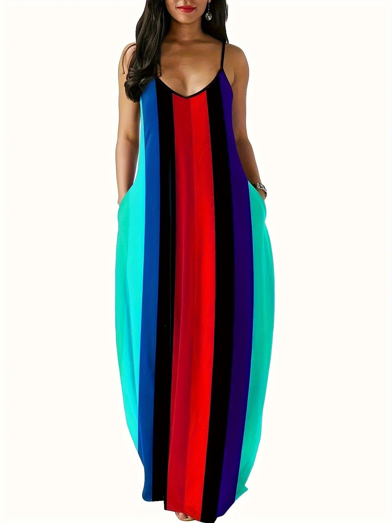 Damen Maxikleid mit tiefem V-Ausschnitt und seitlichen Eingrifftaschen R&B
