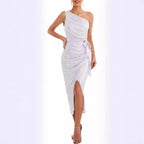 Damen asymmetrisches Abendkleid mit Pailletten und hohem Schlitz R&B