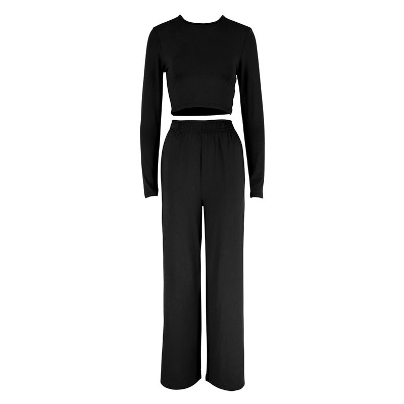 Damen Elegantes Zweiteiliges Set mit cropped Oberteil und weiten Hosen R&B