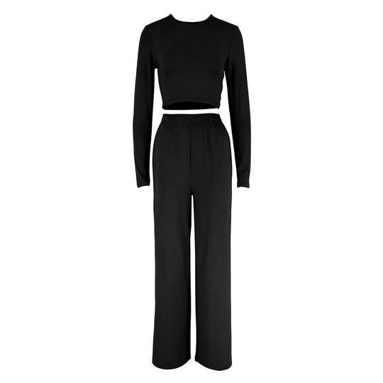 Damen Elegantes Zweiteiliges Set mit cropped Oberteil und weiten Hosen R&B