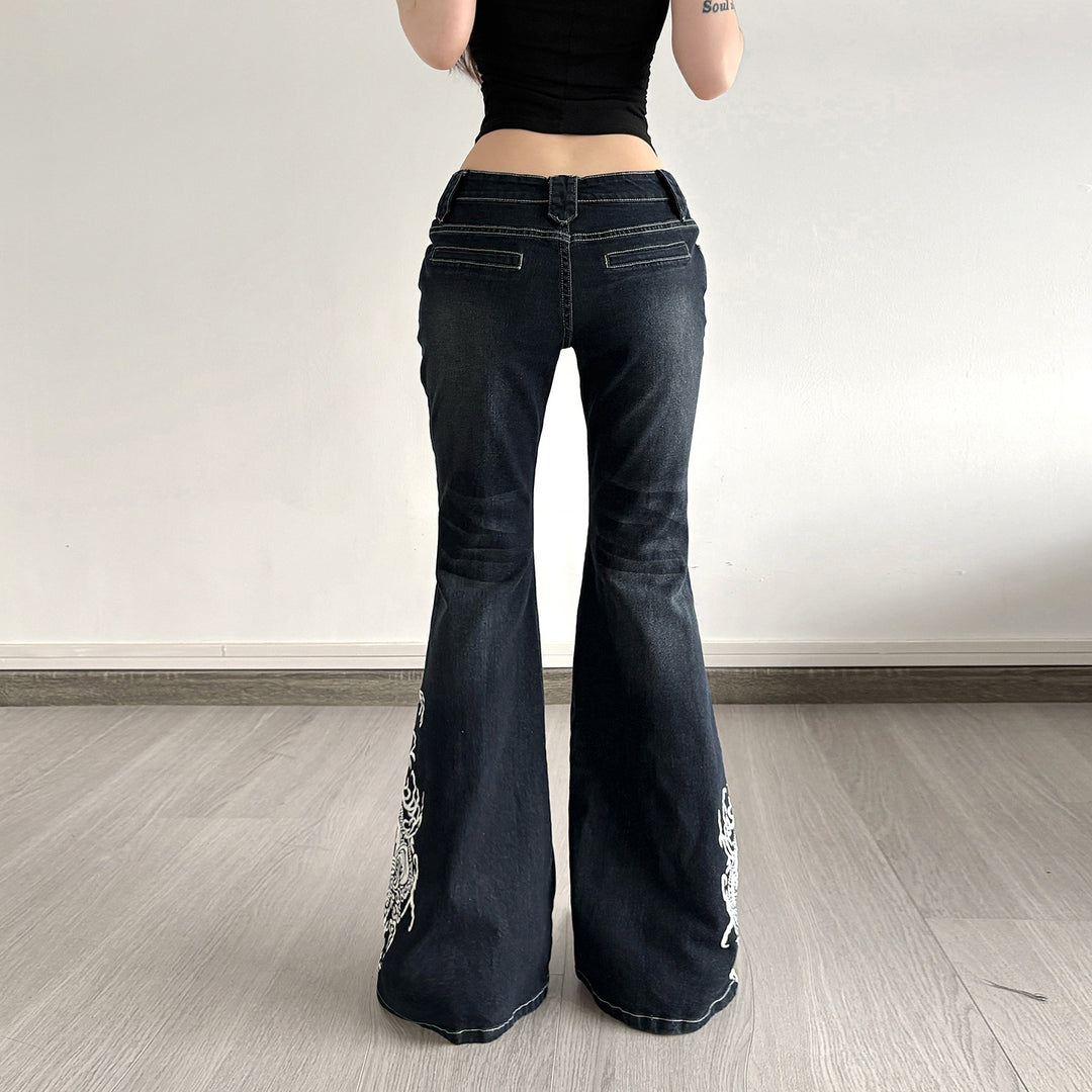 Damen Bootcut-Jeans mit kunstvollen Stickdetails R&B