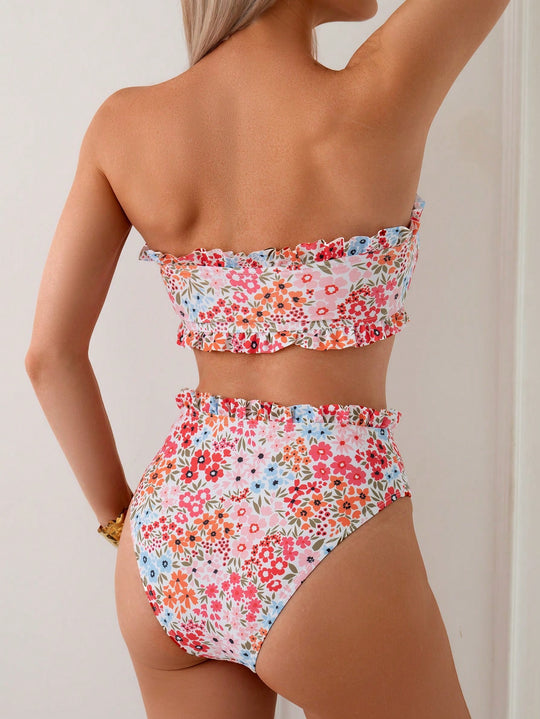 Damen Bandeau-Bikini mit verspieltem Rüschendesign R&B