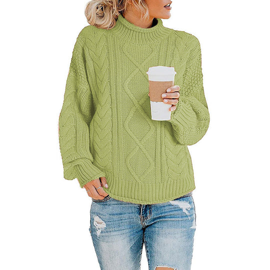 Damen Grobstrickpullover mit hohem Kragen und Bündchen R&B