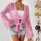 Damen luftiger Strick-Kimono mit offener Front und Kordelzug R&B