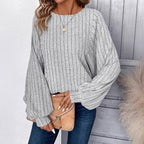 Damen Pullover mit eleganten Ballonärmel und Rippenstruktur R&B