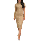 Damen Elegantes figurbetontes Maxikleid mit Knopfleiste und Taschen R&B