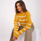 Damen lässiger Strickpullover mit modernem Streifenmuster und weitem Schnitt R&B