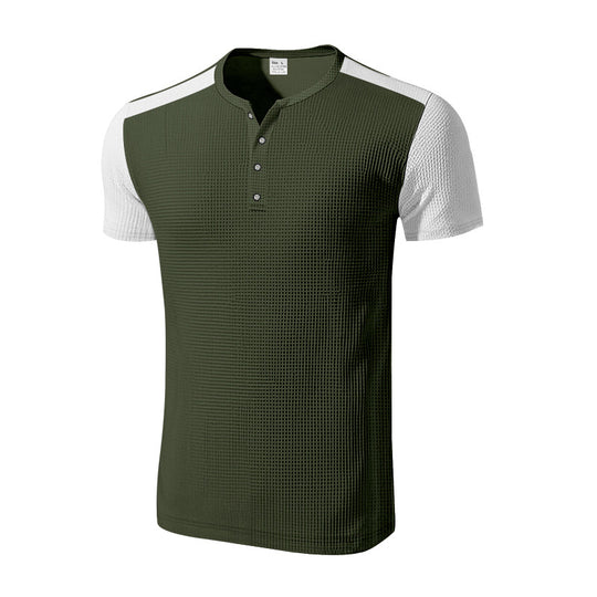 Herren Kurzarm-Henley-T-Shirt mit strukturierter Oberfläche und dezenter Knopfleiste R&B