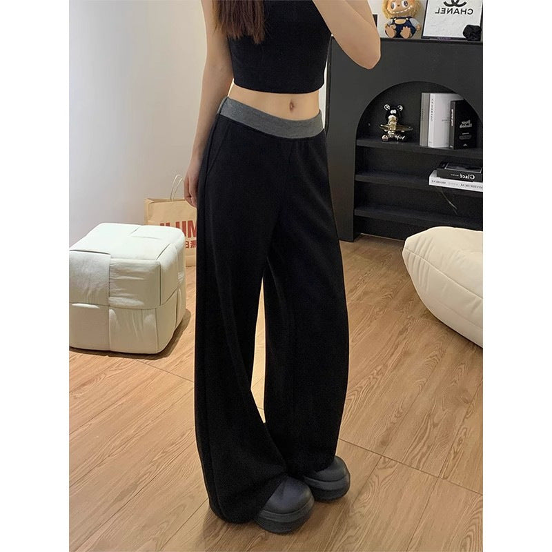 Damen lässige Stoffhose mit weitem Schnitt und elastischem Bund