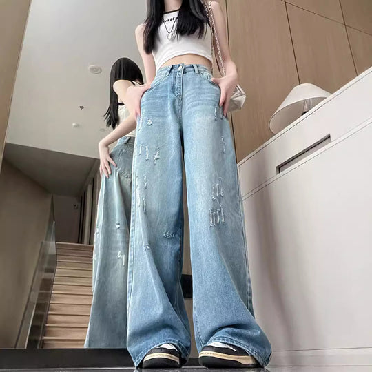 Damen Weite Bootcut-Jeans mit modischem Destroyed-Effekt R&B