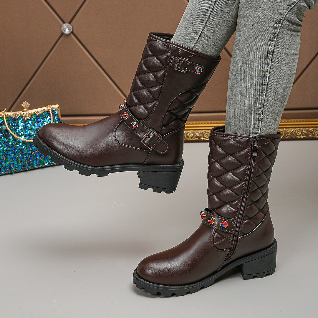 Damen modische Stiefeletten mit dekorativen Schmuckdetails und robustem Profil R&B