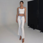 Damen Sportliches Zweiteiler-Set mit bra und weit geschnittener Hose R&B
