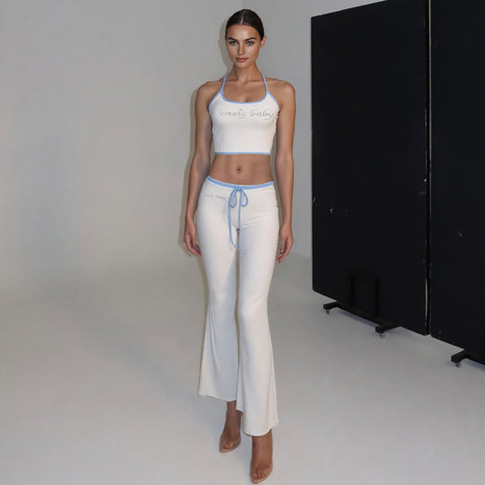 Damen Sportliches Zweiteiler-Set mit bra und weit geschnittener Hose R&B