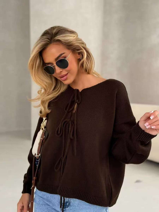 Damen Strickpullover mit eleganter Schnürung und komfortablem Schnitt R&B