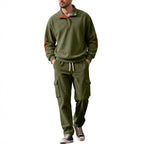Herren nan strukturierter Troyer-Pullover mit Stehkragen Druckknopfleiste und Velours-Ellenbogenpatch R&B