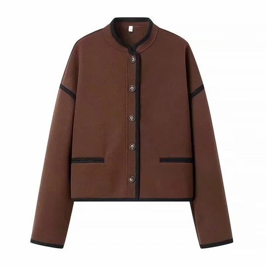 Damen cropped Übergangsjacke mit eleganten Knöpfen und praktischen Taschen R&B