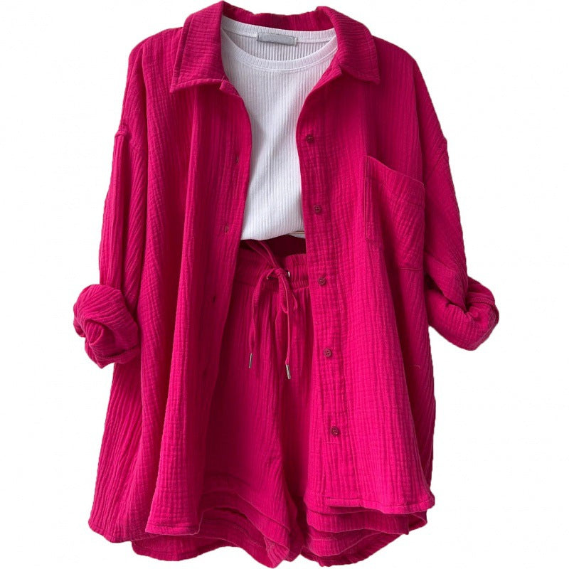 Damen lässige Oversized-Hemdjacke mit Gürtel R&B