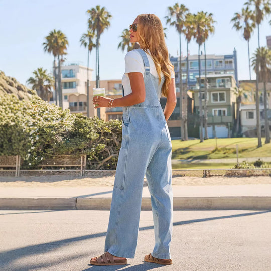 Damen Lässige Overall aus Denim mit weit geschnittenem Bein und praktischen Taschen R&B