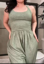Damen nan lässiger Jersey-Overall mit Racerback, smockierter Taille und seitlichen Eingrifftaschen R&B