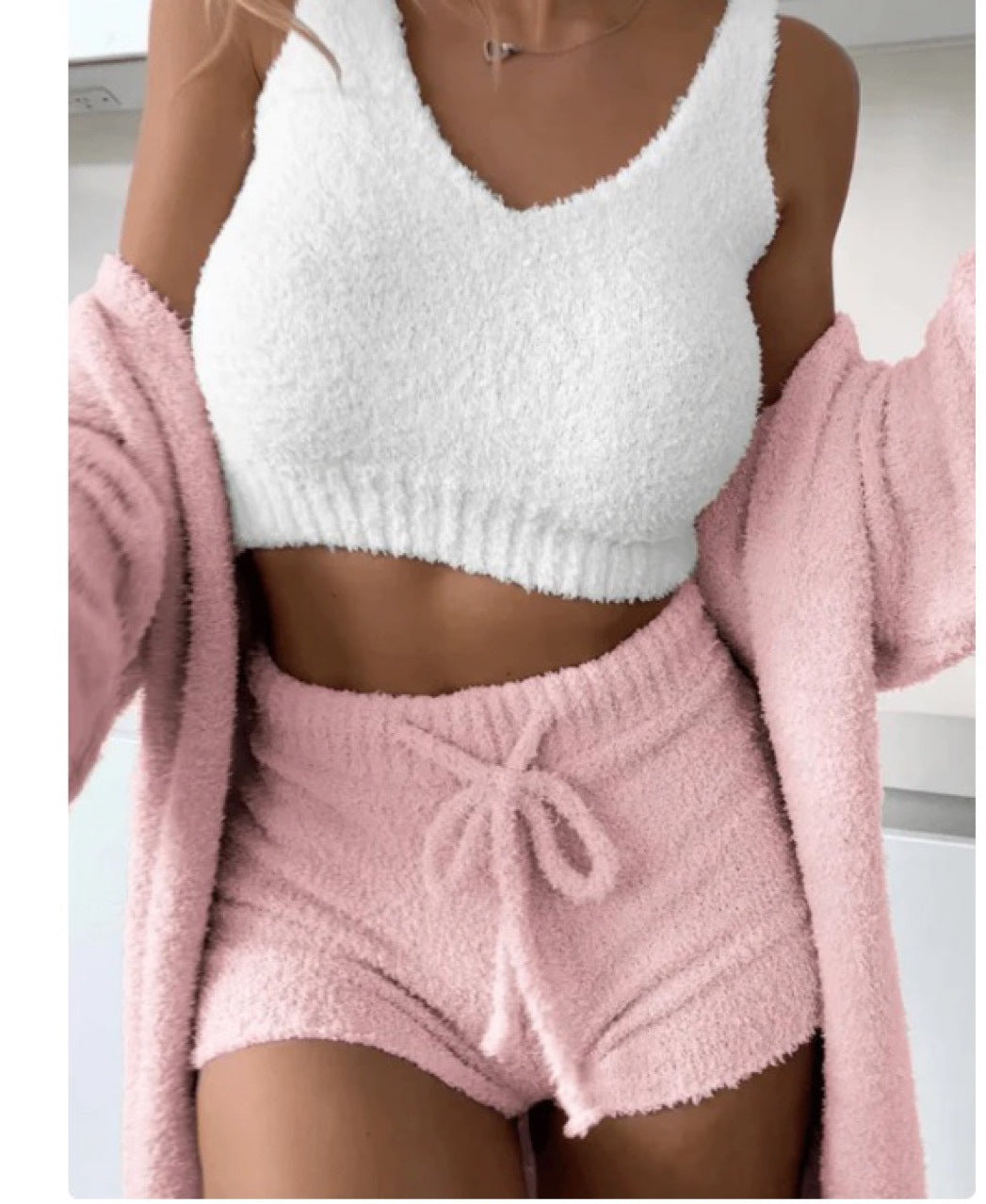 Damen kuscheliges Lounge-Set mit Cropped Top und Shorts R&B