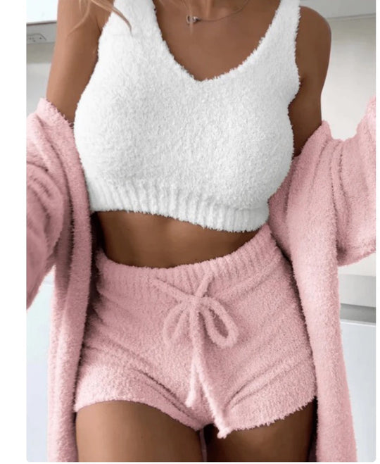 Damen kuscheliges Lounge-Set mit Cropped Top und Shorts R&B