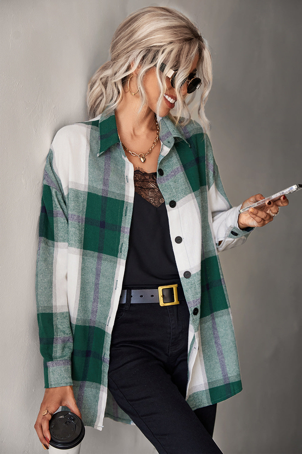 Damen Hemdenjacke im karierten Design mit großen Taschen und komfortablem Schnitt R&B
