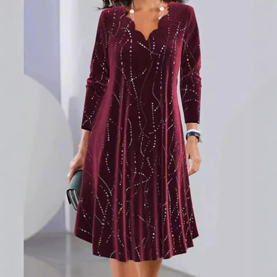 Damen nan Samt-A-Linienkleid mit geschwungener Ausschnittkante und Strassbesatz R&B