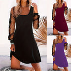 Damen Midi-Kleid mit transparenten Puffärmeln und eleganter Silhouette R&B