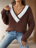Damen oversized V-Pullover mit strukturiertem Rippstrickdesign R&B