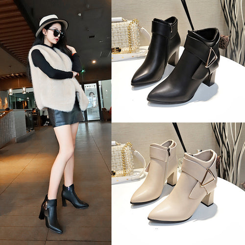 Damen elegante Stiefeletten mit modischem Riemen und geschmackvollem Schnallen-Detail R&B