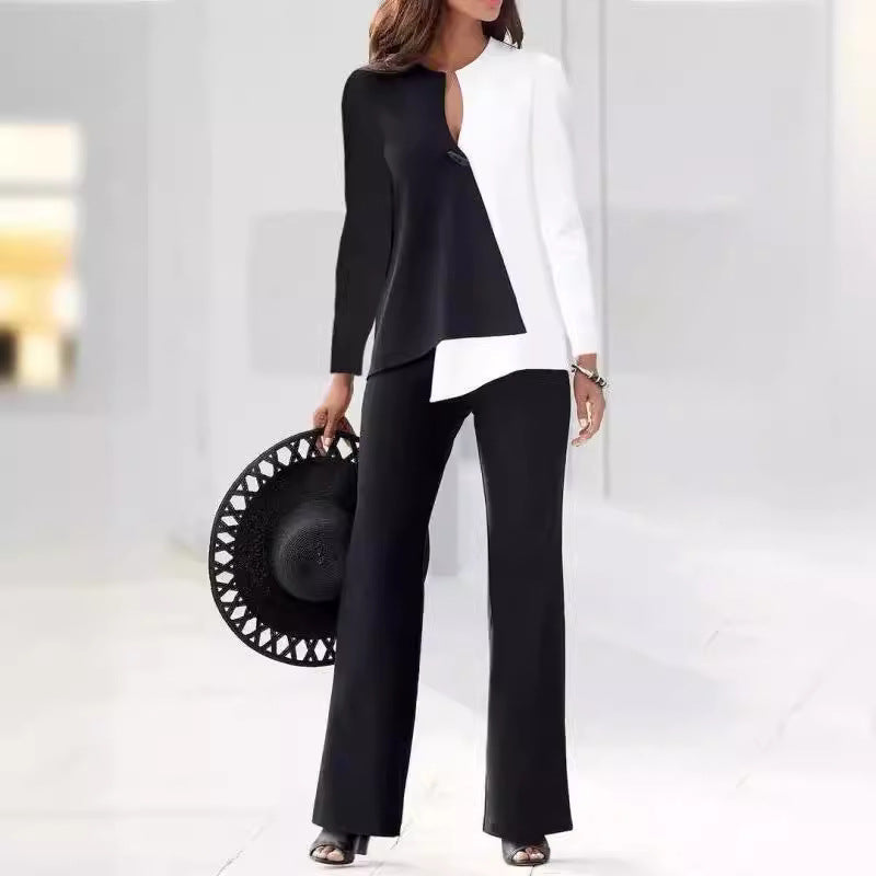 Damen Elegantes und modernes Hosenanzug-Set mit asymmetrischem Design R&B
