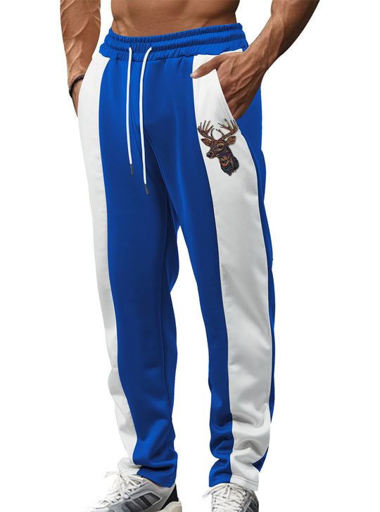 Herren nan sportive Trackpants mit seitlichen Kontrastbahnen elastischem Bund Kordelzug und Hirschstickerei R&B