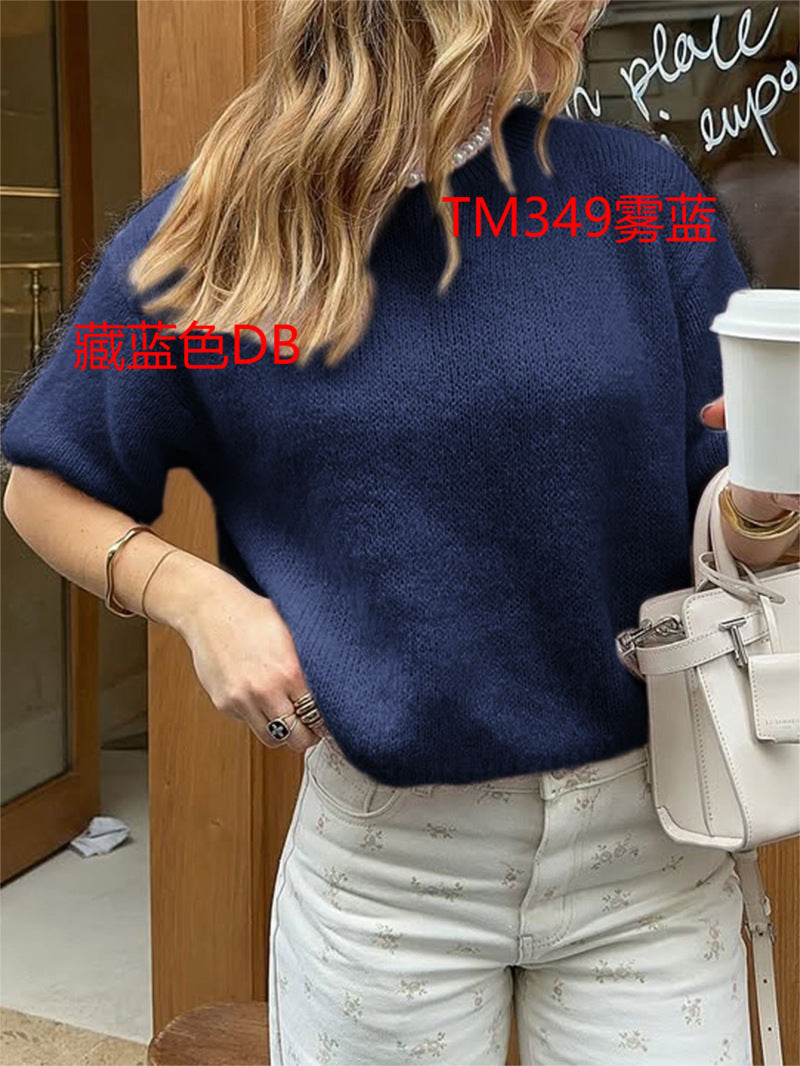 Damen kurzärmeliges Strickoberteil mit lässigem Schnitt R&B