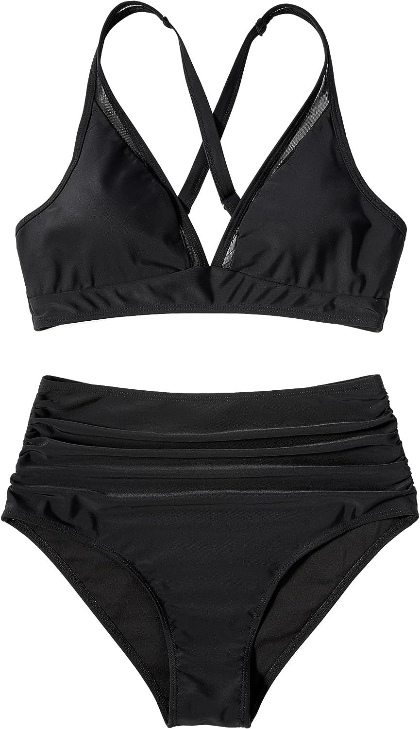 Damen Sportliches Bikini-Set mit verschränkten Trägern und hohem Schnitt R&B